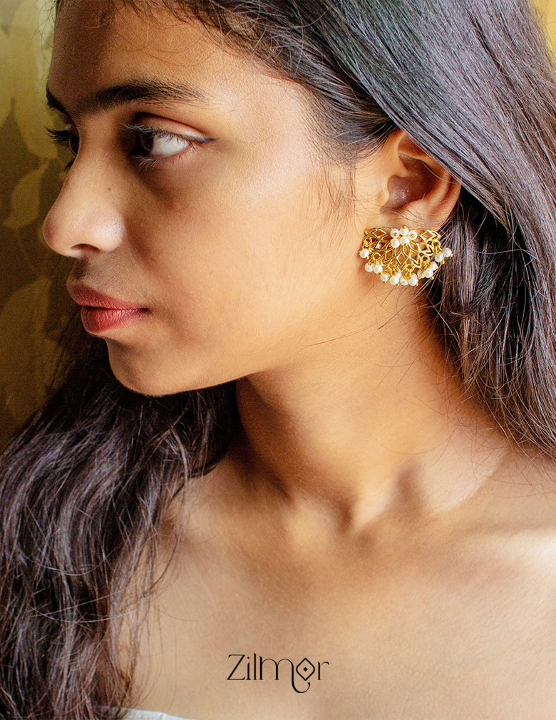 Gold toned Pearl Clustering stud Earrings - AS100422 2-Zilmor