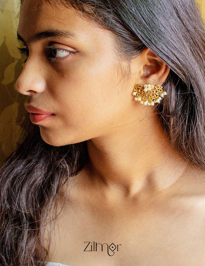 Gold toned Pearl Clustering stud Earrings - AS100422 2-Zilmor
