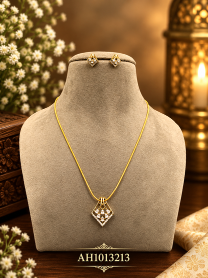 Gold Plated Diamond Replica Pendant & Earring Set -AH1013213