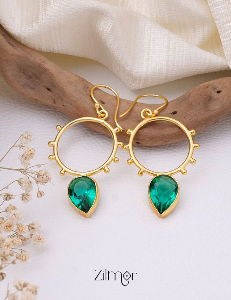 Golden Circle Dotted Drop Earrings - AS100760
