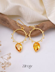 Golden Circle Dotted Drop Earrings - AS100760