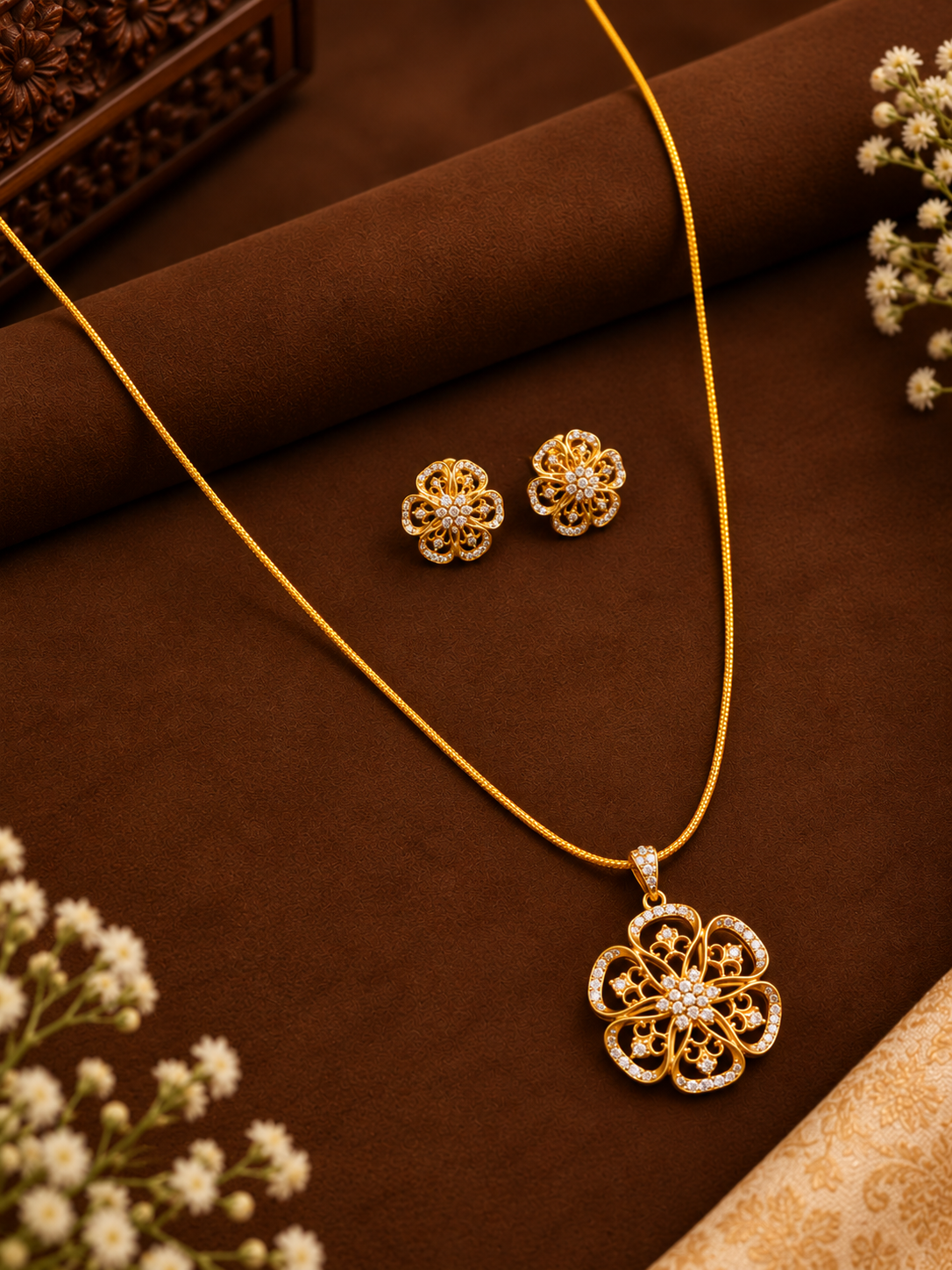 Gold Plated Diamond Replica Pendant & Earring Set AH1013209