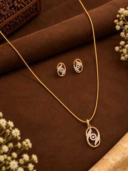 Gold Plated Diamond Replica Pendant & Earring Set  - AH1013212
