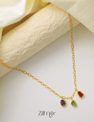 Goldtone Natural Raw Stone Necklace - KY100218
