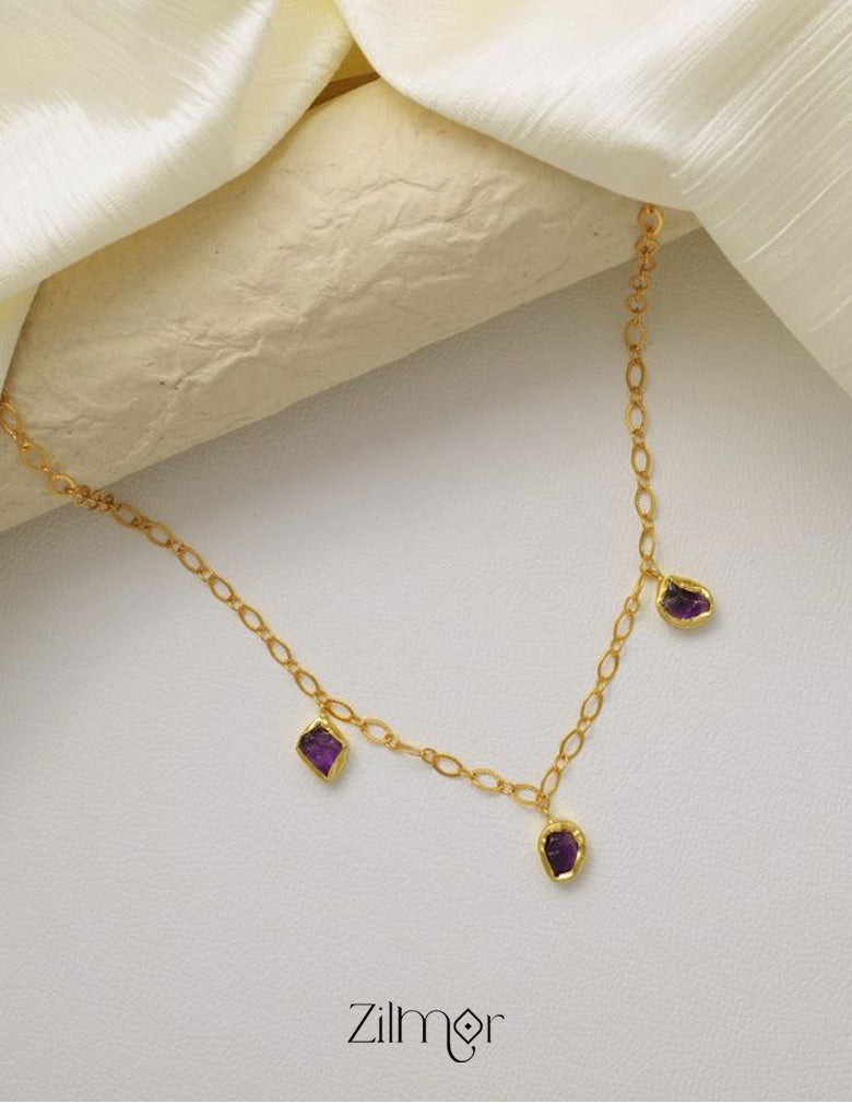 Goldtone Natural Raw Stone Necklace - KY100218