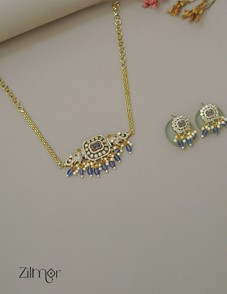 KA1011494 -   Antique AD Stone Haati Neckpiece Earrings Set 2-Zilmor
