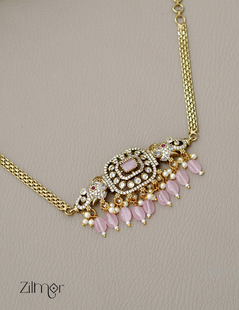 KA1011494 -   Antique AD Stone Haati Neckpiece Earrings Set 3-Zilmor