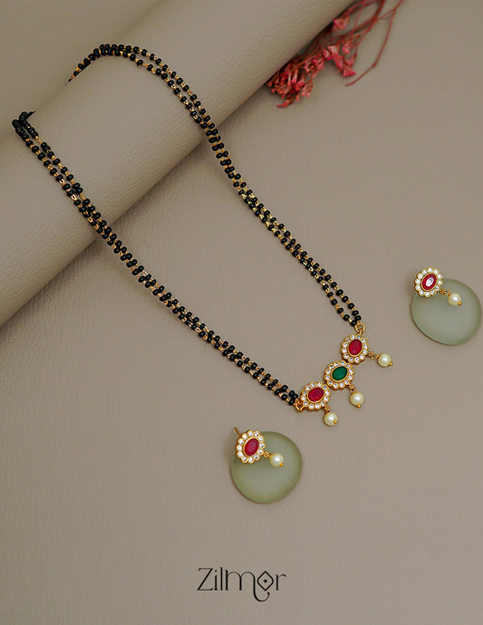 KA1011496- Semi Precious & AD Stone With Pearl Pendant Mangalsutra