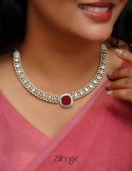 KA1011499 - AD Stone Choker Necklace Earrings Set (color option)