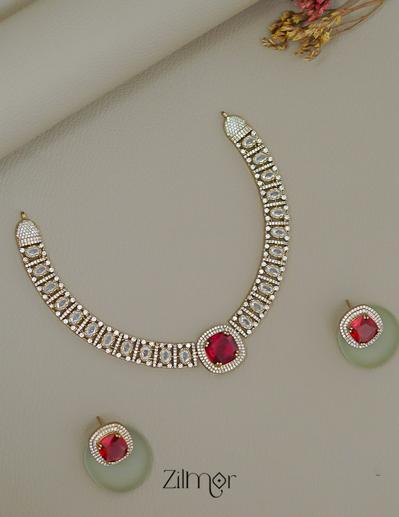 KA1011499 - AD Stone Choker Necklace Earrings Set (color option)