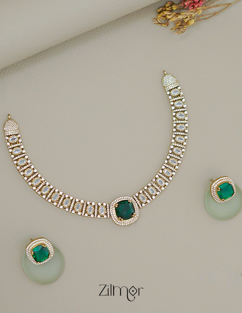 KA1011499 - AD Stone Choker Necklace Earrings Set (color option)