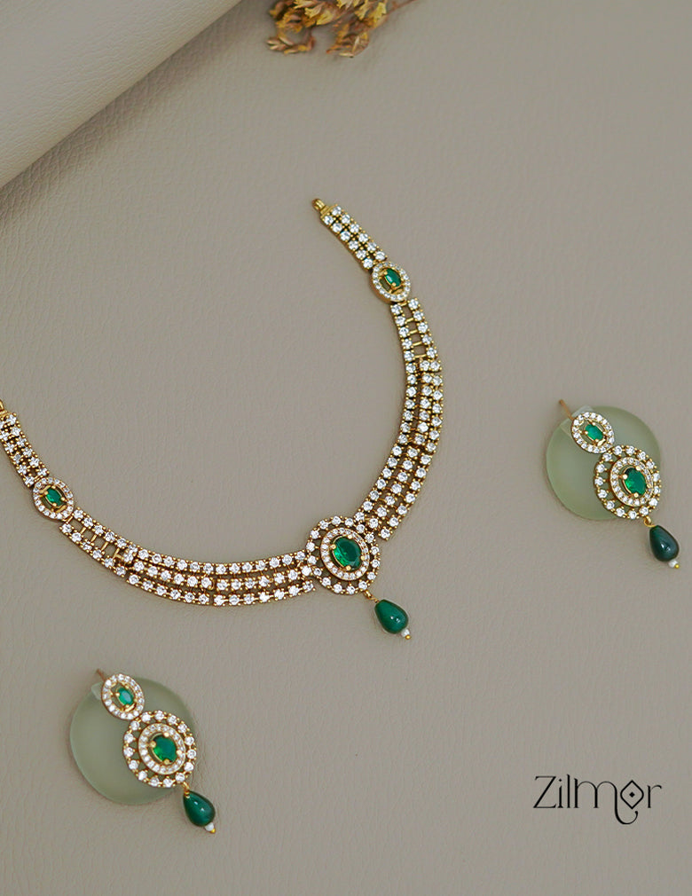 KA1011502 - AD Stone Choker Necklace Earrings Set (color option) 2-Zilmor