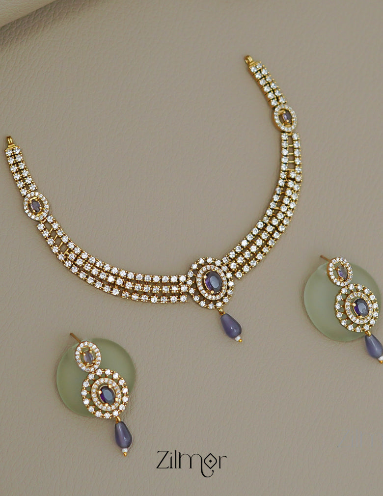 KA1011502 - AD Stone Choker Necklace Earrings Set (color option) 6-Zilmor
