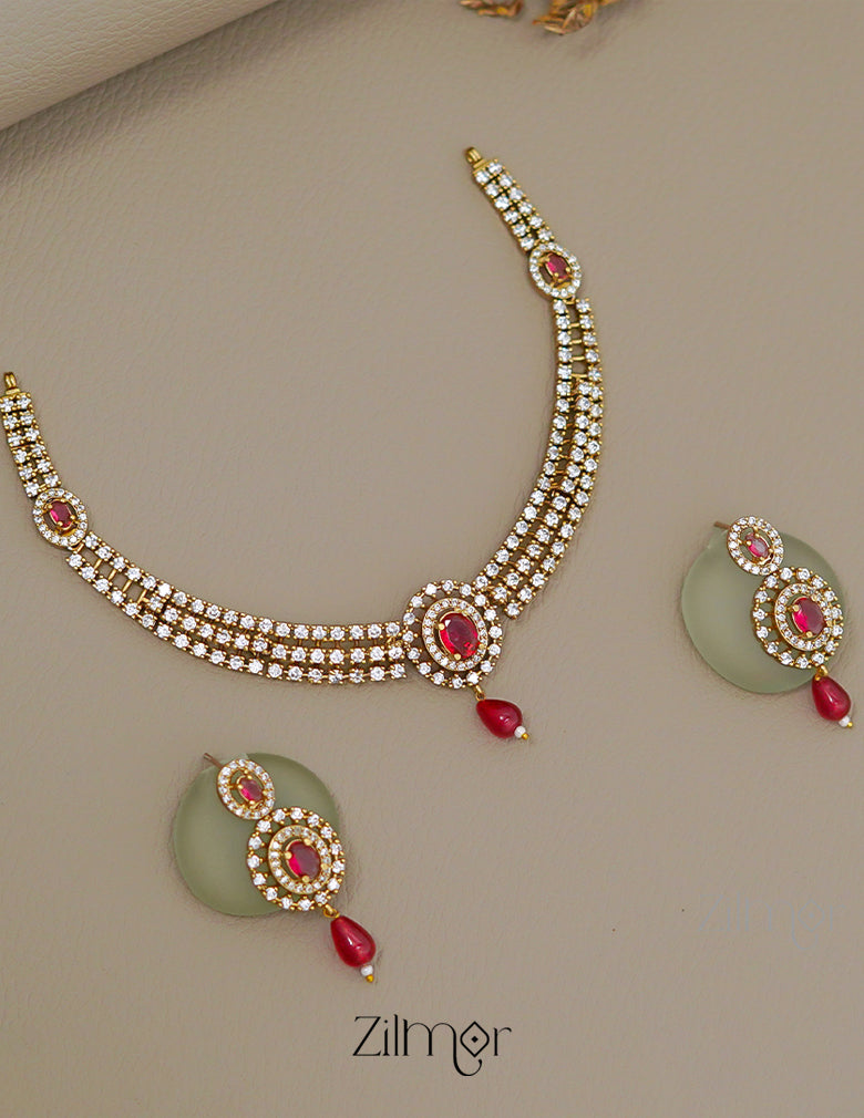 KA1011502 - AD Stone Choker Necklace Earrings Set (color option) 4-Zilmor