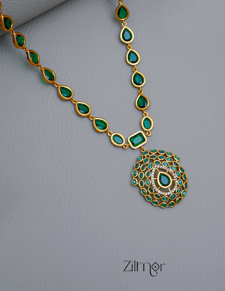 KA1011621- Green Kemp Stone Antique Choker Necklace Earrings Set 2-Zilmor