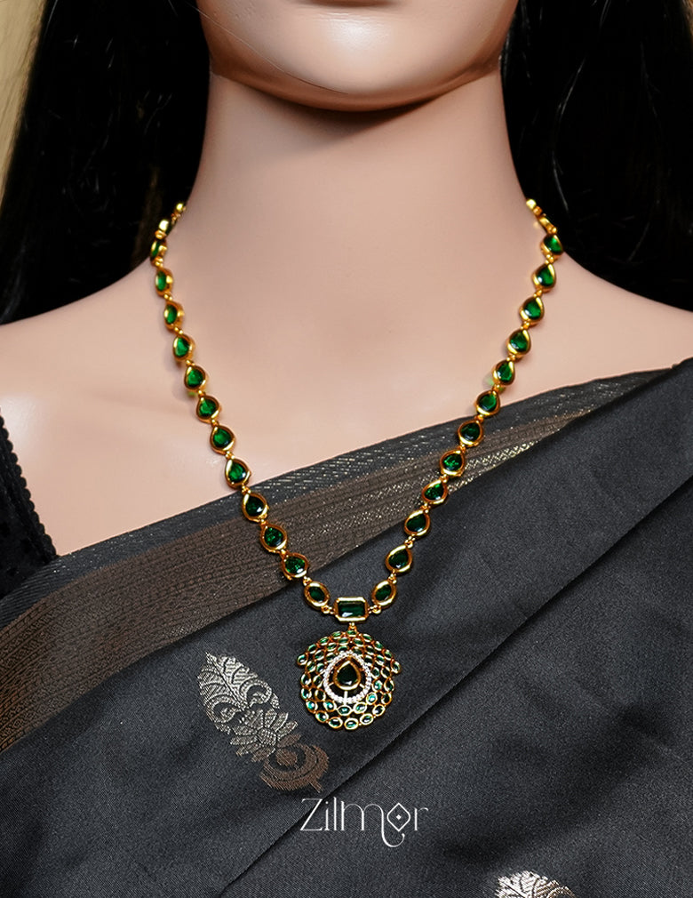 KA1011621- Green Kemp Stone Antique Choker Necklace Earrings Set 3-Zilmor