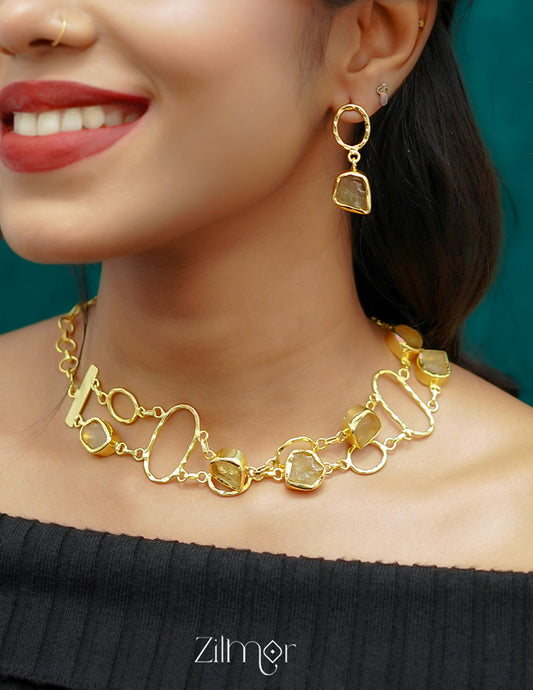 KE101041 - Natural Raw Stone Necklace Set (color option)