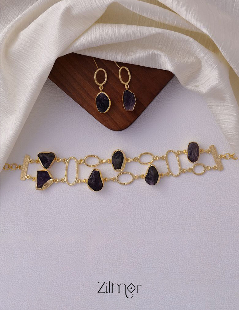 KE101041 - Natural Raw Stone Necklace Set (color option) 7-Zilmor