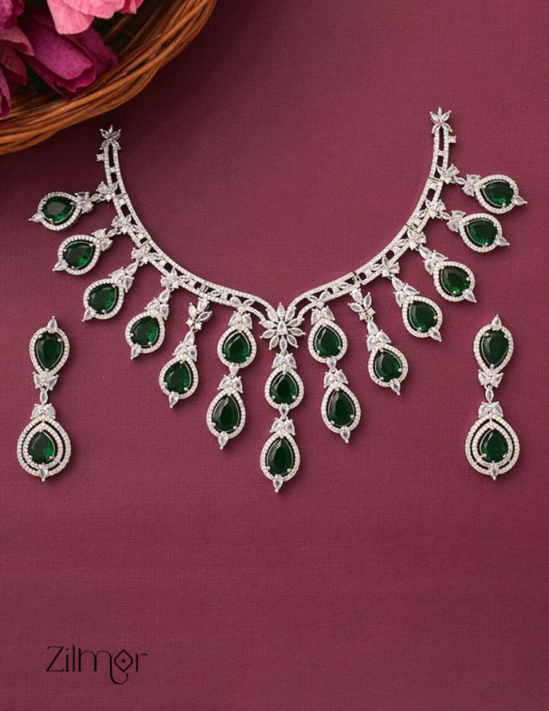 KH100970 - Bridal AD Necklace Earrings Jewellery Set 3-Zilmor