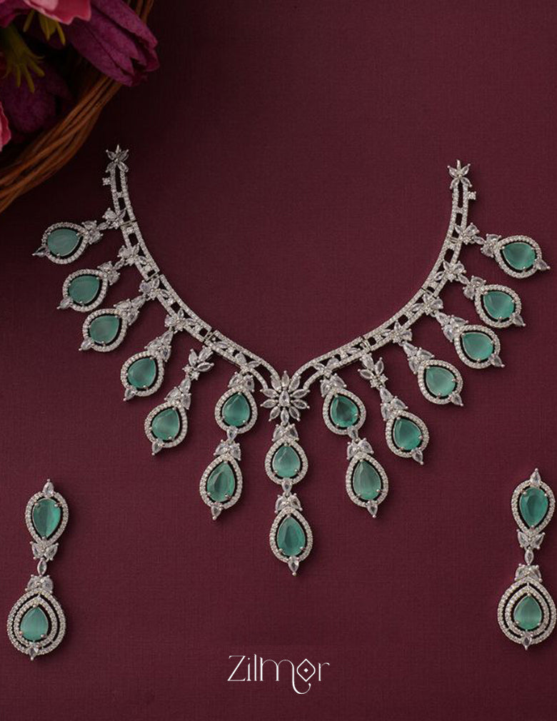 KH100970 - Bridal AD Necklace Earrings Jewellery Set 8-Zilmor