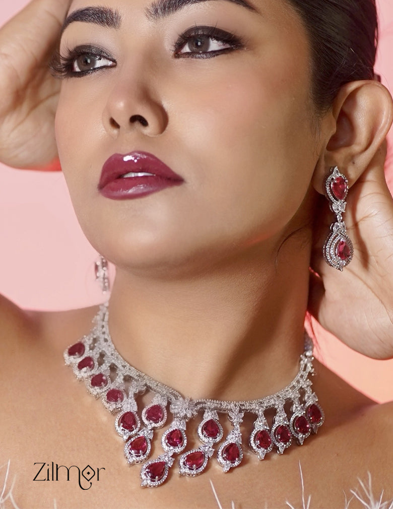 KH100970 - Bridal AD Necklace Earrings Jewellery Set 2-Zilmor