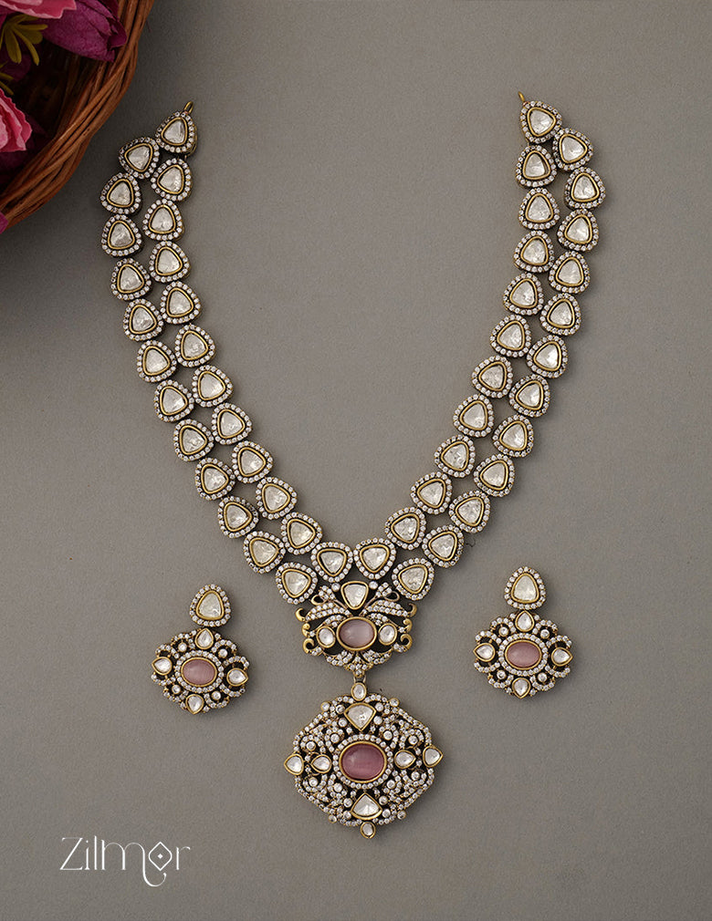 KH100971 - Polki Kundan Ad Stone Pendant Necklace Earrings Jewellery Set 2-Zilmor