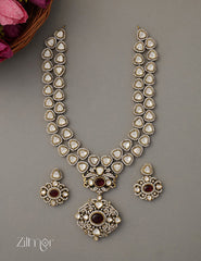 KH100971 - Polki Kundan Ad Stone Pendant Necklace Earrings Jewellery Set 4-Zilmor