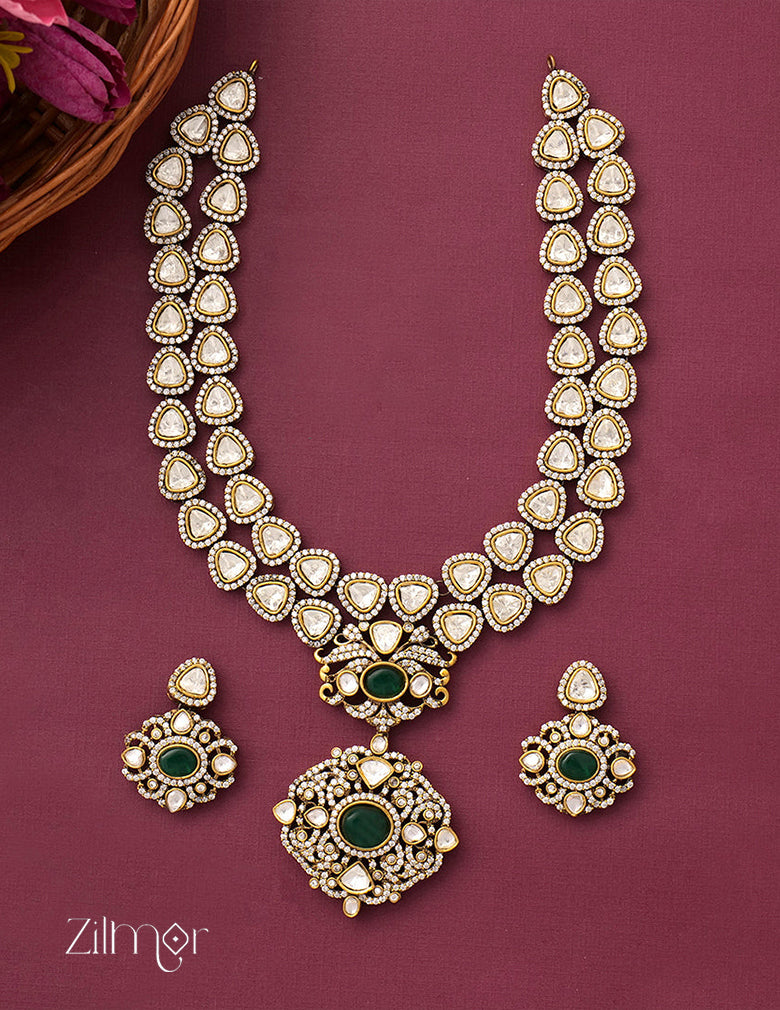 KH100971 - Polki Kundan Ad Stone Pendant Necklace Earrings Jewellery Set 6-Zilmor