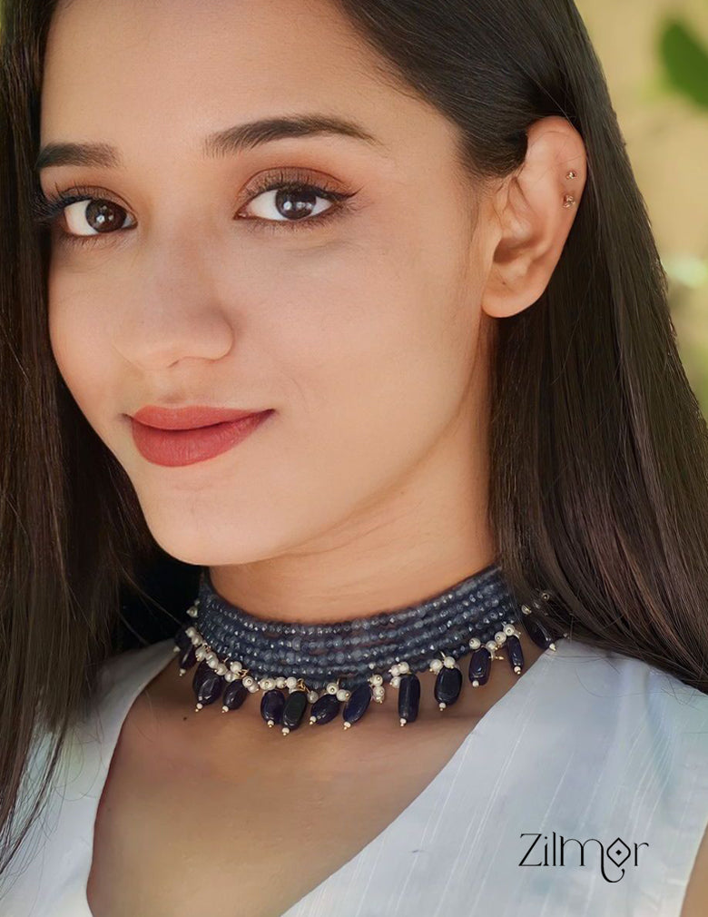 KH100972 - Onyx  Stone Choker Necklace 3-Zilmor