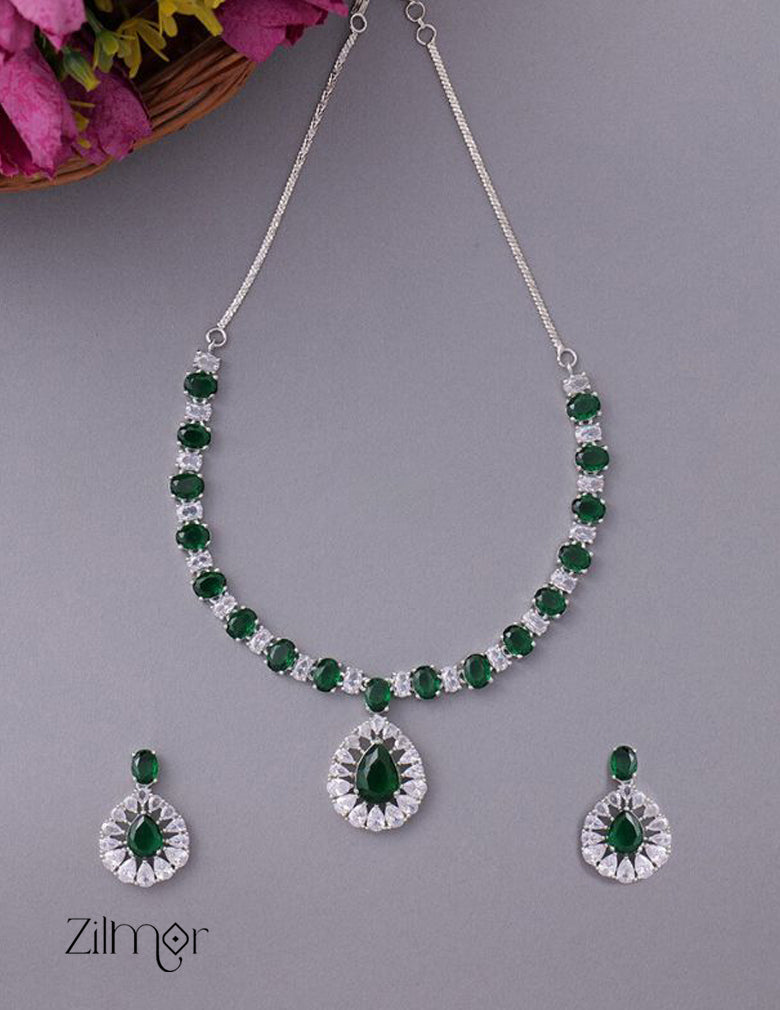 KH101082 - AD Stone Necklace with Earring set 1-Zilmor