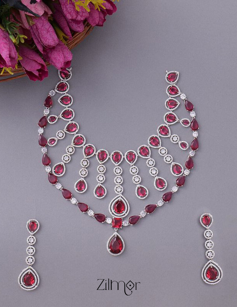 KH101084 - Bridal AD Necklace Earrings Jewellery Set 3-Zilmor