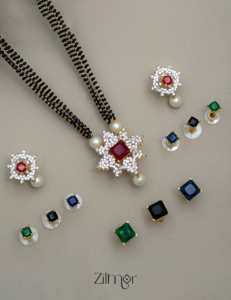 KH101332 - AD Stone  Mangalsutra Necklace with 4 Interchangeable stones Earring Set 2-Zilmor