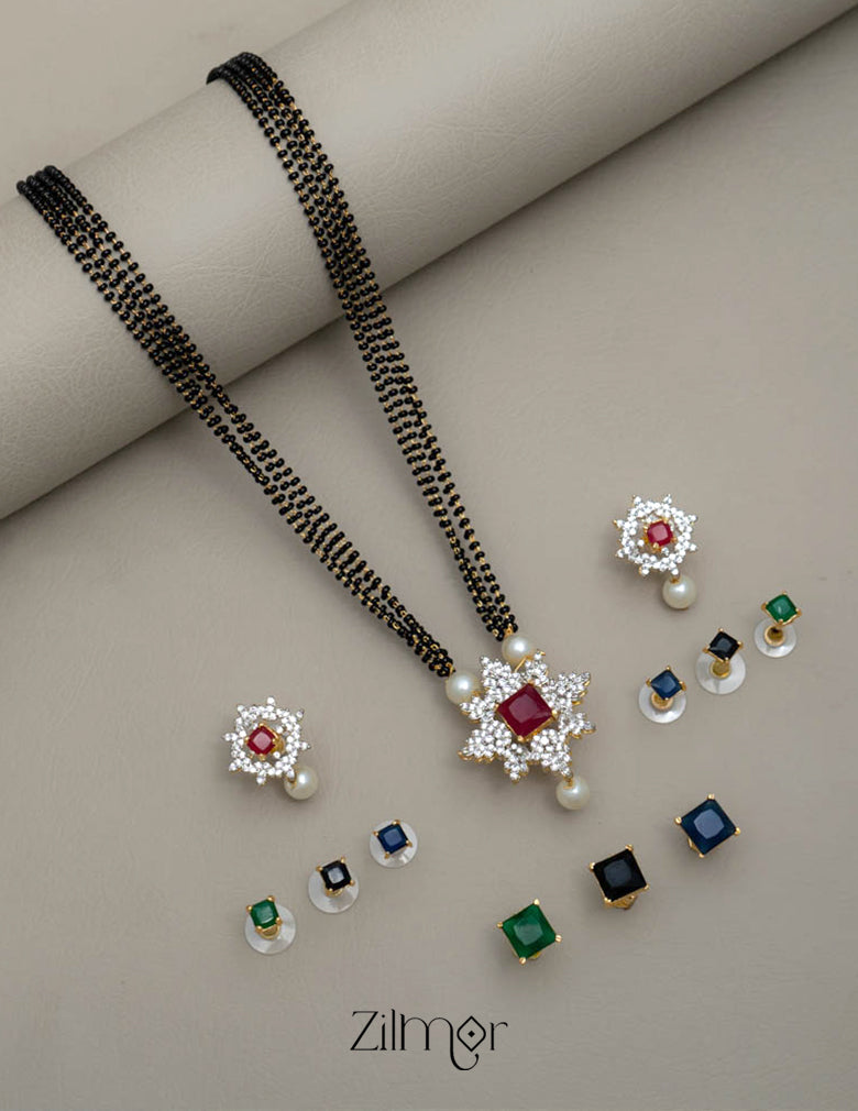 KH101332 - AD Stone  Mangalsutra Necklace with 4 Interchangeable stones Earring Set 1-Zilmor