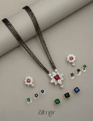 KH101332 - AD Stone  Mangalsutra Necklace with 4 Interchangeable stones Earring Set 1-Zilmor
