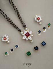 KH101332 - AD Stone  Mangalsutra Necklace with 4 Interchangeable stones Earring Set 2-Zilmor