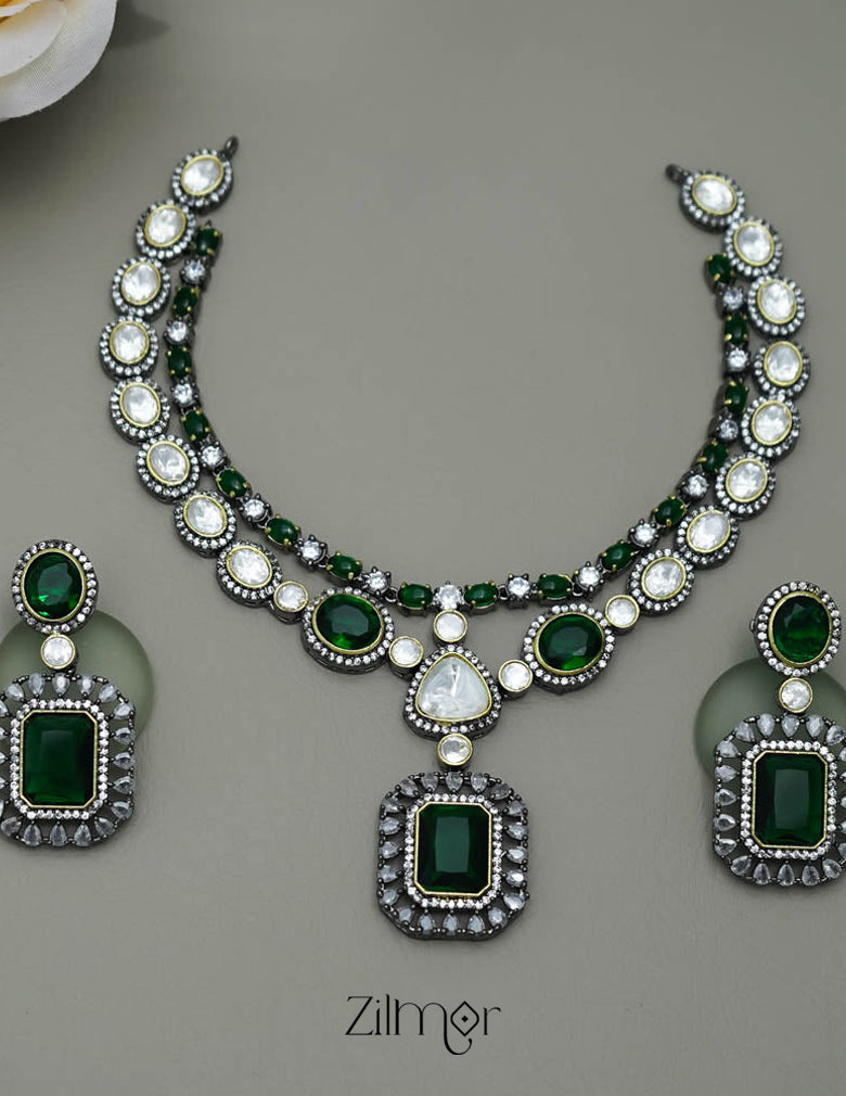 KH101333 - Victorian Polki  Necklace Earring Set 4-Zilmor