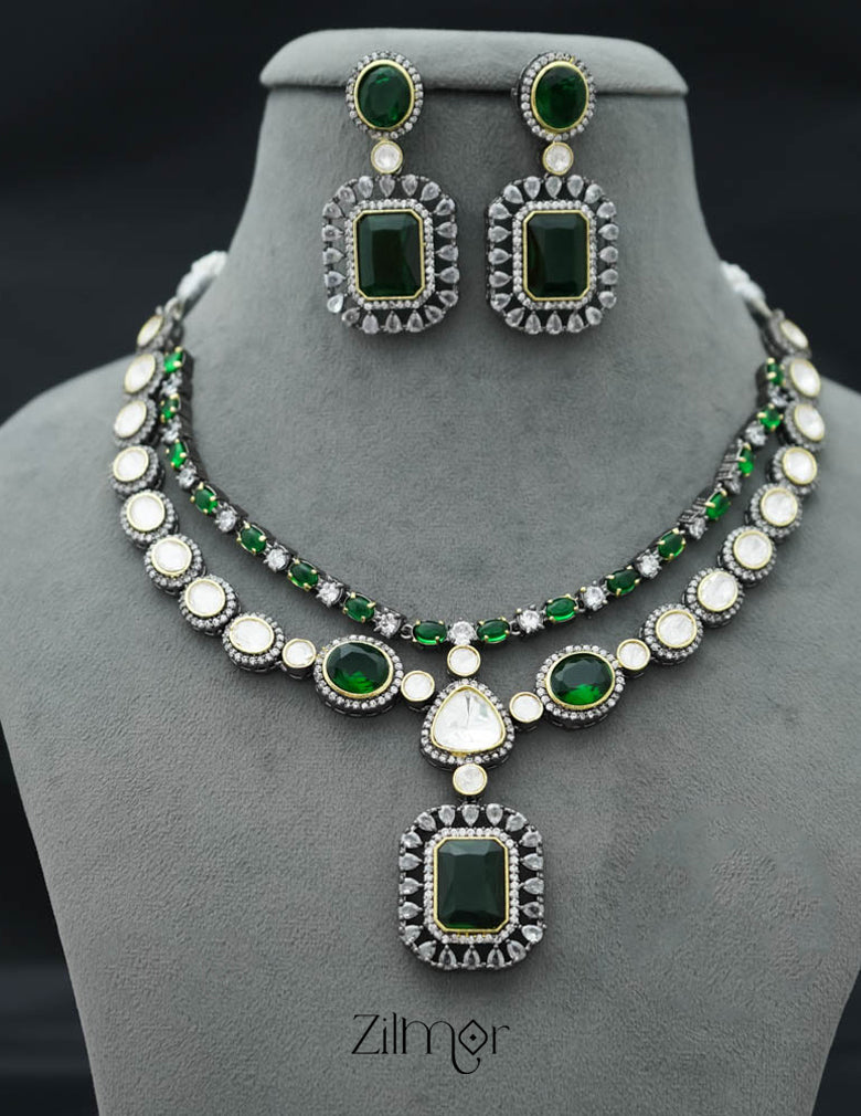 KH101333 - Victorian Polki  Necklace Earring Set 6-Zilmor