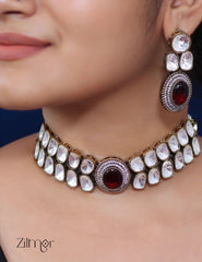 KH101507  - Moissanite Stone Kundan Necklace Earrings Set 1-Zilmor