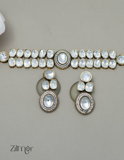 KH101507  - Moissanite Stone Kundan Necklace Earrings Set 5-Zilmor