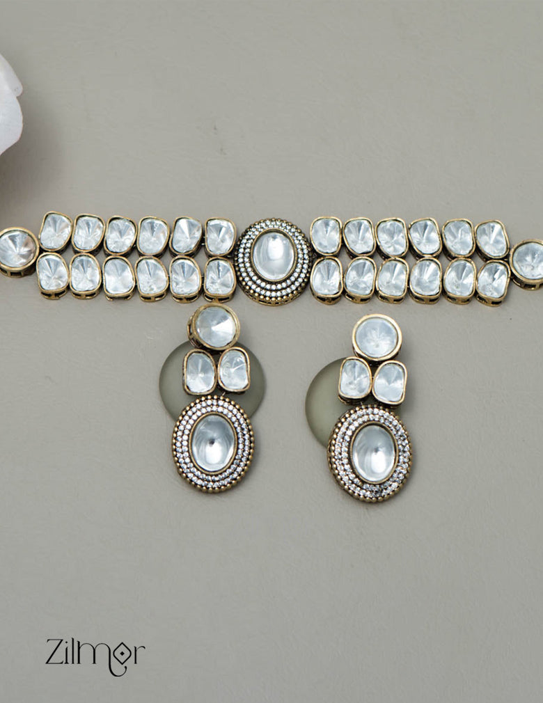 KH101507  - Moissanite Stone Kundan Necklace Earrings Set 5-Zilmor