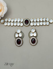KH101507  - Moissanite Stone Kundan Necklace Earrings Set 4-Zilmor