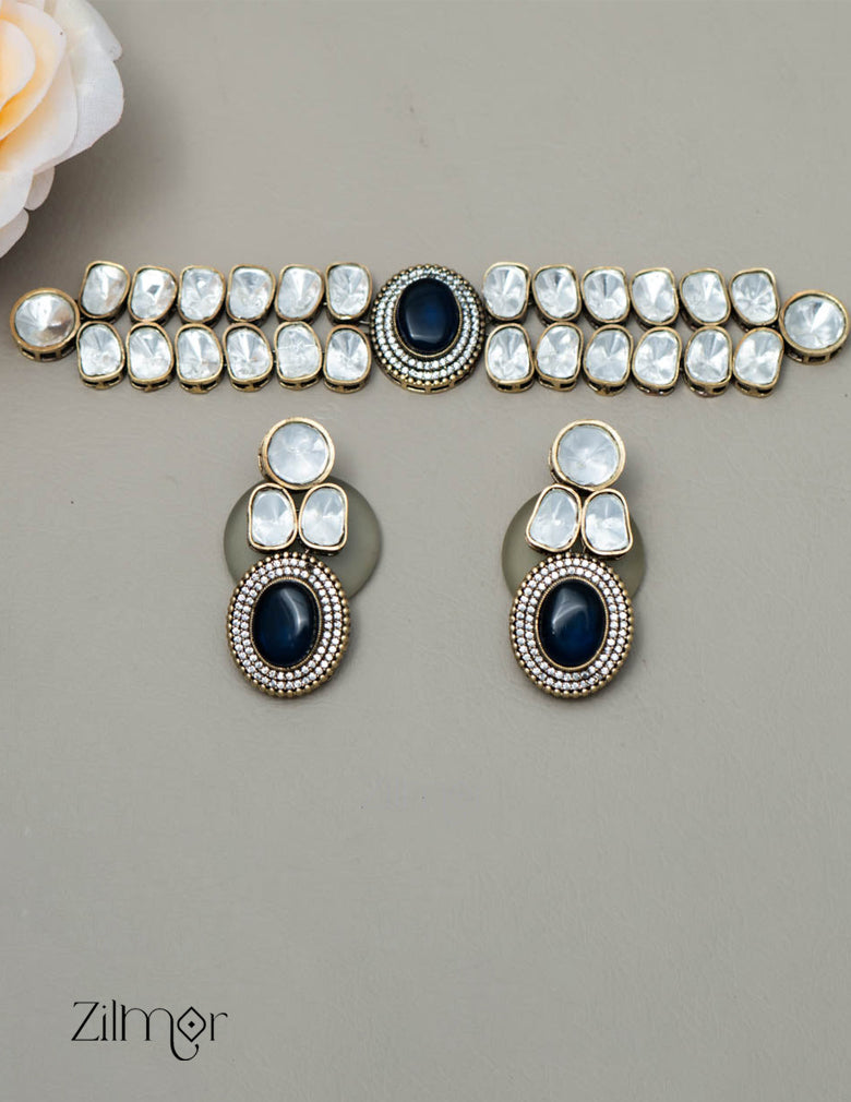 KH101507  - Moissanite Stone Kundan Necklace Earrings Set 2-Zilmor