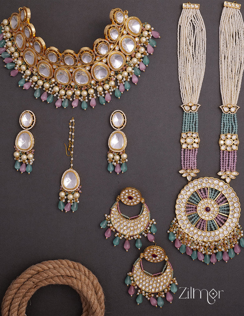KH200106 - Bollywood Style Kundan Necklace Earrings Bridal Set 1-Zilmor