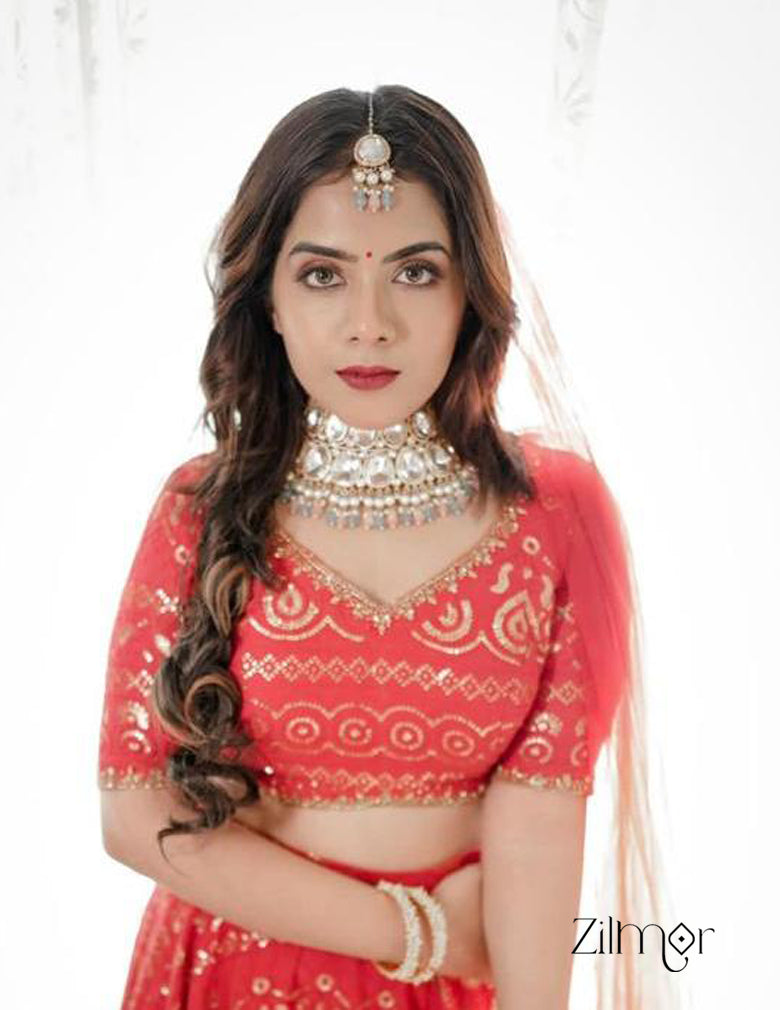 KH200106 - Bollywood Style Kundan Necklace Earrings Bridal Set 2-Zilmor