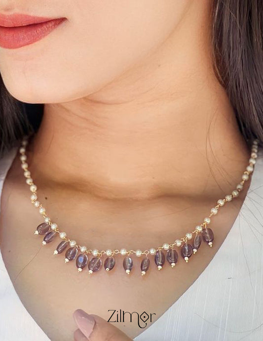 KH200113-Pearl Necklace With Onyx Stone 1-Zilmor