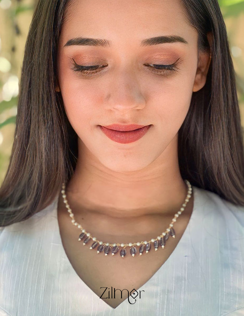 KH200113-Pearl Necklace With Onyx Stone 3-Zilmor