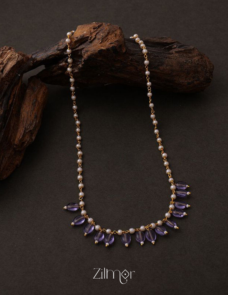 KH200113-Pearl Necklace With Onyx Stone 6-Zilmor