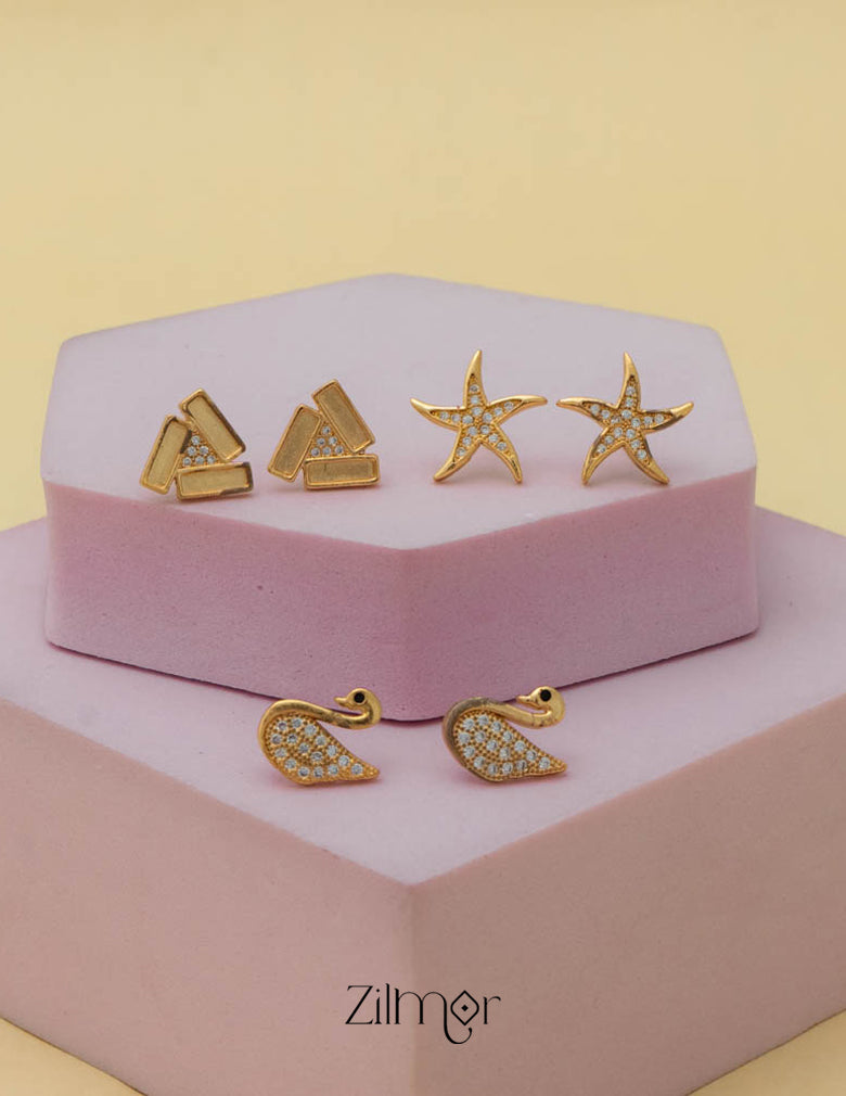 KJ101194 - Combo stud Earrings (Gold Toned) 1-Zilmor