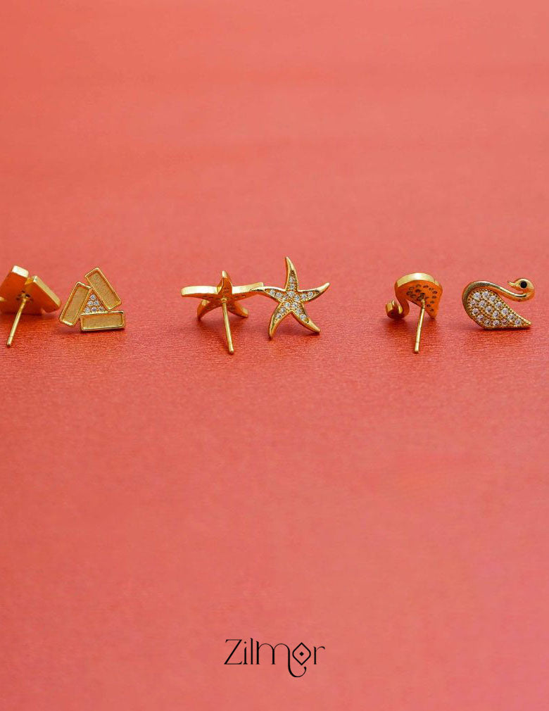 KJ101194 - Combo stud Earrings (Gold Toned) 3-Zilmor