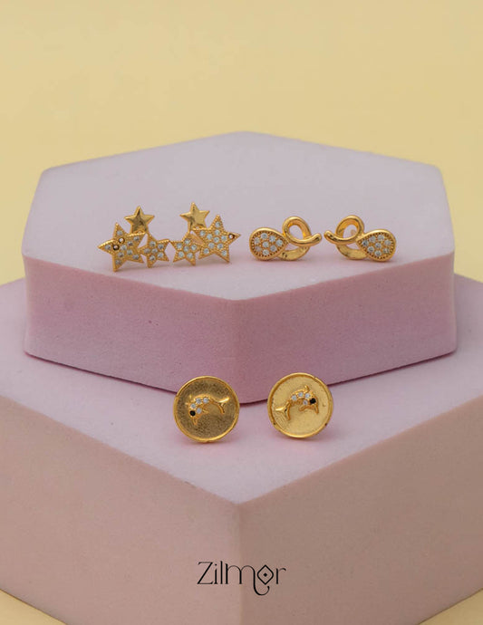 KJ101197 - Combo stud Earrings (Gold Toned) 1-Zilmor